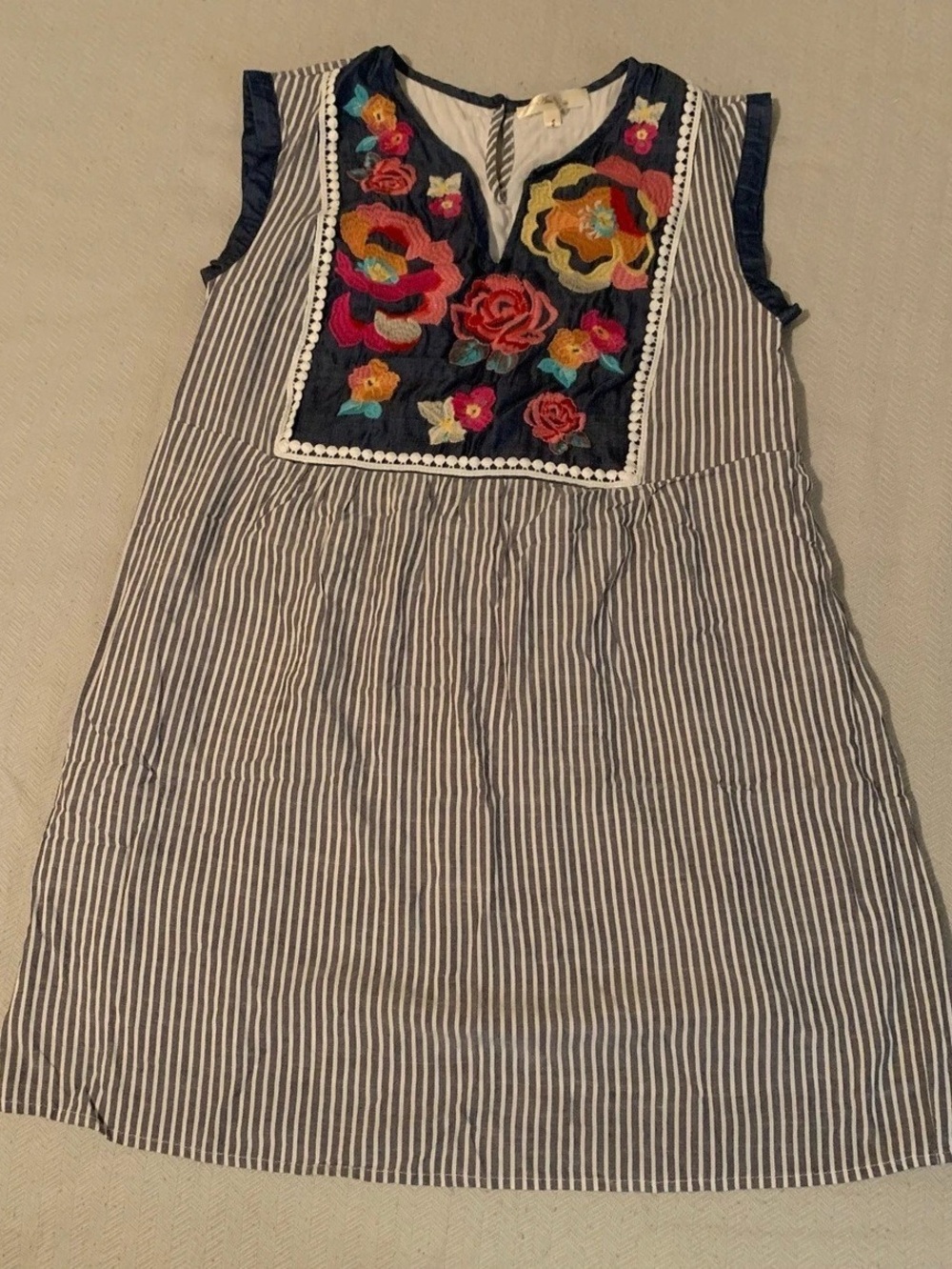 Andrea by Unit Embroidered Striped Mini Dress in Black & White Size Small
